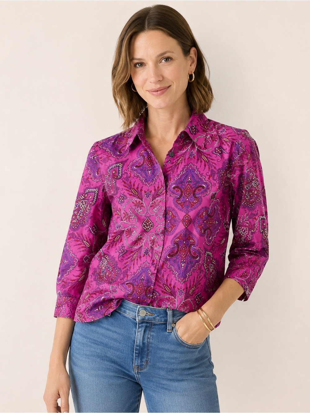 J.Crew Liberty London Paisley Cotton Button Down Blouse Pink Purple Size 8